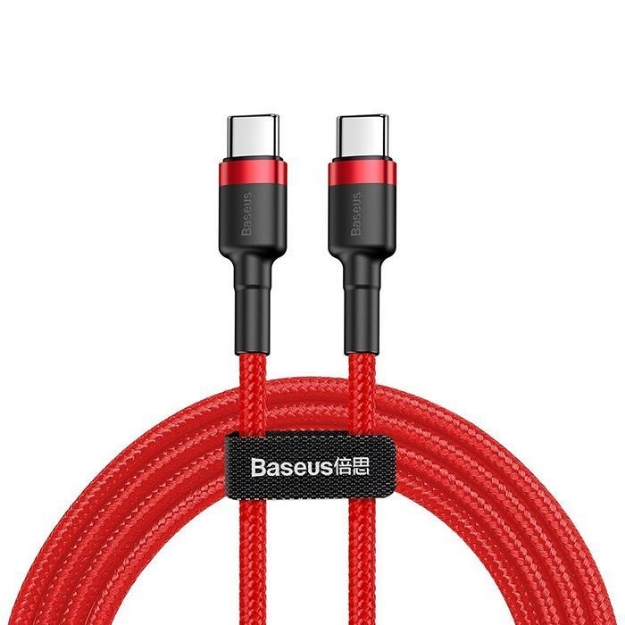 Picture of Baseus Cafule 3A Type-C to Type-C 1 Metre Kırmızı Şarj Kablosu