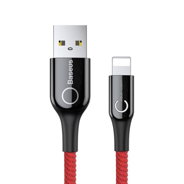 Picture of Baseus C-Shaped Işıklı 2.4A Lightning 1 Metre Kırmızı Şarj Kablosu